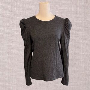 DREW Women's Long Sleeve Knit Top W/Rouching At Shoulder In Charcoal Gray Size M